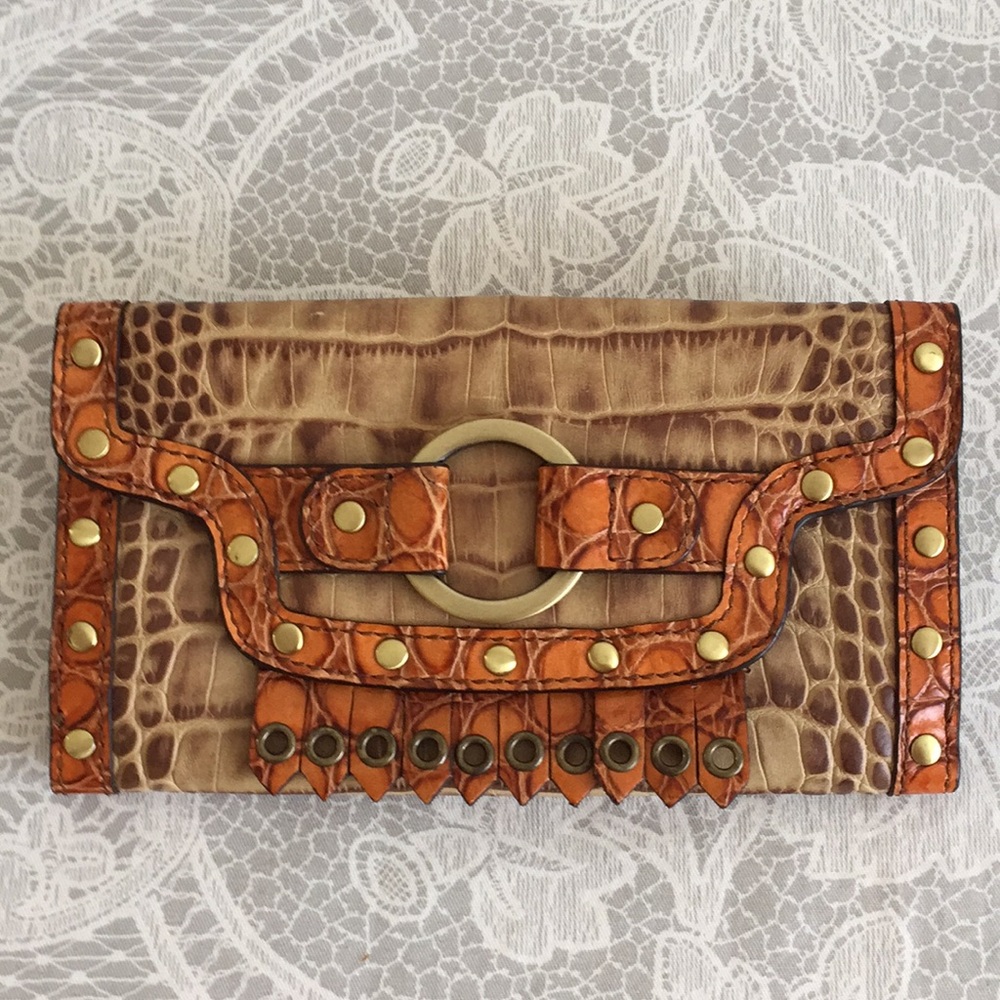 Rafe New York studded fringe croc leather wallet